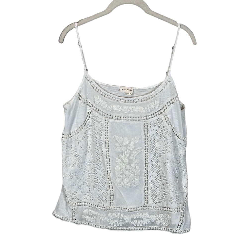 Anthropologie Meadow Rue White Lace Floral Embroidered Tank Top Women's M